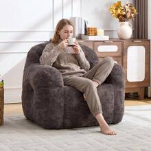Modern European-American Style Beanbag / With Armrests / Plush Look Beanbag / No Assembly Required / Suitable For Living Room, Bedroom And Reading Corner - 深灰色 - 查看 8