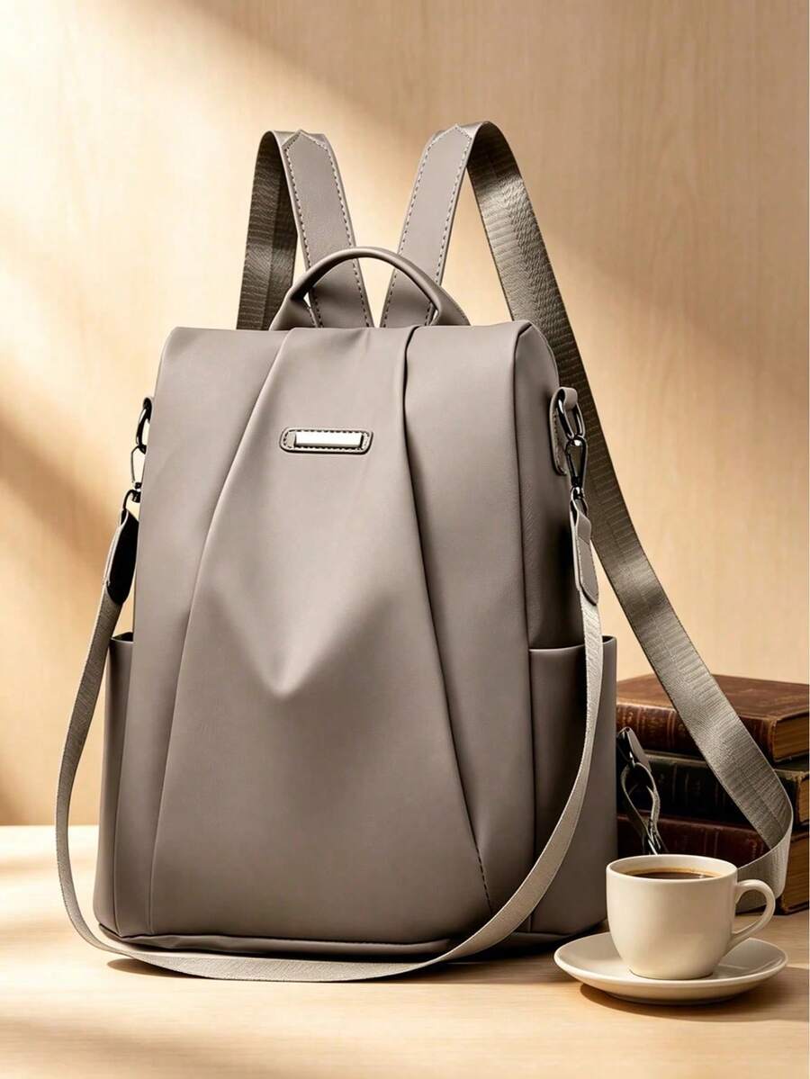 1pc Multi-Functional Casual Travel Backpack, Solid Color Oxford Fabric, Lightweight Zipper Closure, Suitable For All Seasons, Applicable For School, Commute, Travel And Daily Outings