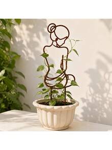 Elegant Line Woman Iron Art Climbing Trellis, Vintage Distressed Iron, Minimalist Artistic Design, Suitable For Garden Decoration, For Climbing Plants Like Roses And Clematis To Grow, Outdoor Flower Pot Decoration, Garden Ground Stake Decoration - A - View 12