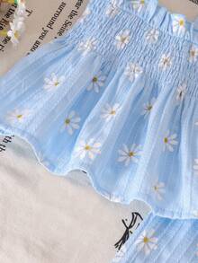 Conjunto de 2 piezas de top de tirantes y pantalones con estampado lindo y fresco para niña bebé, primavera/verano - Celeste - Ver 4