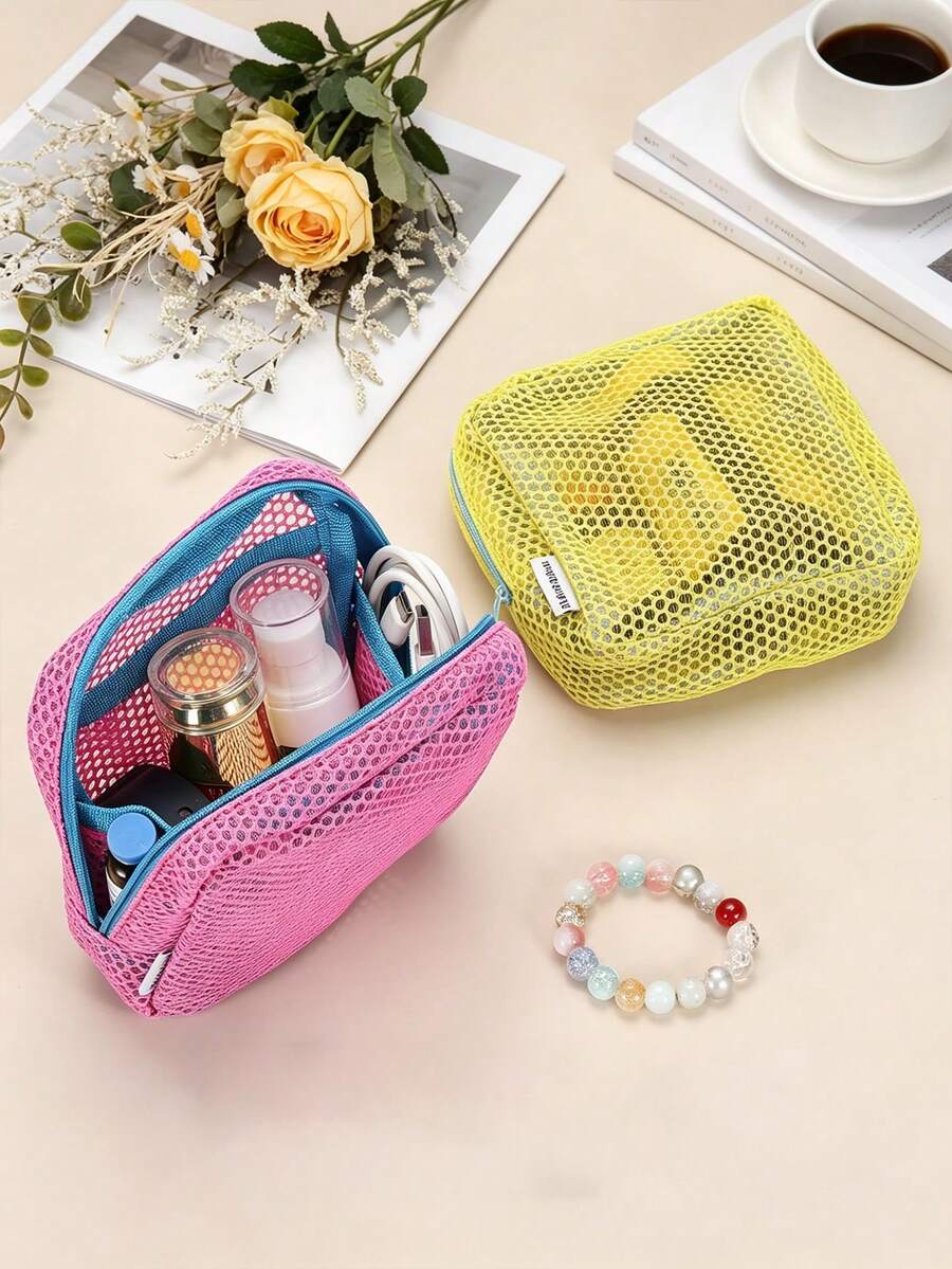 1/2/3pcs Tas Kosmetik Portabel Kapasitas Besar Desain Jaring Aneka Warna, Tas Penyimpanan Perjalanan Harian, Tas Perlengkapan Mandi - MultiWarna - View 1