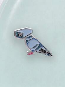 Funny Camera Pigeon Enamel Brooch Surveillance Meme Abstract Bird Metal Pin For Backpack Jacket - Dusty Blue - View 6