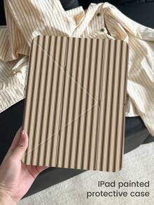 可愛卡通極簡條紋圖案雙面彩色壓克力透明水晶背蓋，防震，相容 iPad 7、8、10代 (10.2 吋)，內建筆槽，支援睡眠/喚醒功能，理想禮物選擇 - 彩色 - 查看 3