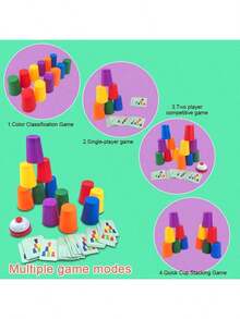 Stacking Cups Game Set, Desktop Puzzle Competition Game, Color Sorting Recognition Educational Training, Logical Thinking Training, Stacking Cups Interactive Game, Party Game Gift - Multicolor - View 5