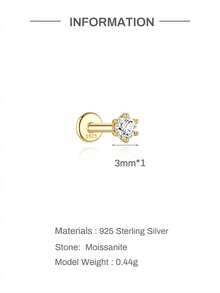 1件 D色莫桑石 S925 純銀極簡經典 6爪圓形平底耳釘 穿耳飾品 情侶婚禮禮物 - 金色 - 查看 8