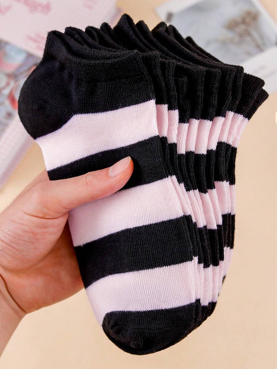 4 Pairs Women's Ankle Socks - Pink Wide Stripe - Lightweight Comfortable Knit For Casual Everyday Spring Summer - Multicolor - View 1