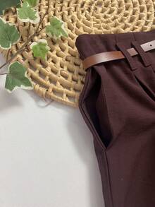 Shorts Marrant With Belt And Pocket, High Waist - 巧克力棕 - 查看 4