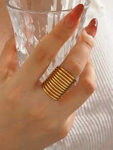 1/2pcs Stainless Steel Minimalist Line Open Ring, Suitable For Women's Daily Wear And Gatherings - Multicolor - View 1
