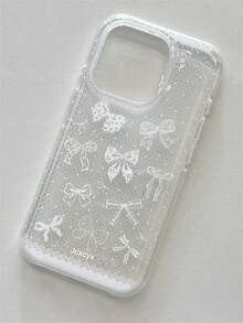 Fashionable Minimalist Cute Lace Bow Pattern Phone Case, Compatible With IPhone 17 Pro Max 17 Pro 17 16 Pro Max 15 14 13 12 Pro Max, Lens Protection Back Cover - White - View 4
