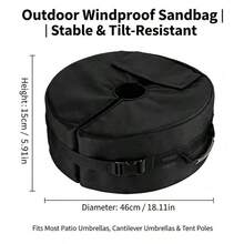 Outdoor Patio Umbrella Weighted Sandbag, Yard Beach Tent Windproof Heavy Sandbag, Round Fillable Umbrella Base Weight Bag - Black - View 3