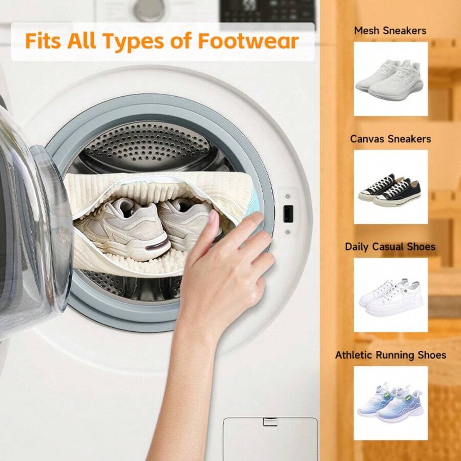 Shoe Washing Bag, Multi-Color Options, Suitable For Washing Machine And Dryer, Reusable Shoe Bag, Shoe Cleaning Bag For Sneakers, 360 Degree Deep Cleaning For All Shoe Types, Invisible Zipper, Large Capacity, One Shoe Bag Can Hold 2 Shoes, Suitable For Washing Underwear And Panties - Pack Of 4 (1 White + 1 Blue + 1 Gray + 1 Mesh) - View 1