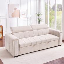 Verwandelbares Schlafsofa, Chenille-Bezug, verstellbare Kopfstütze, ausziehbares Bett mit Stauraum, Multifunktionssofa, geeignet für Wohnzimmer und Wohnungen,Beige - Beige - Übersicht 3
