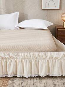 1pc Pure White Lace Bed Skirt, Simple Daily Cute Classic, Comfortable Breathable Polyester Fiber, Suitable For All Seasons, Bedroom Scene, Home Decor, Lace Bed Skirt, White Lace Decoration - White - View 3