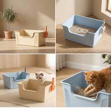 Kotak Pasir Kucing Anti Siram dengan Pinggiran Tinggi dan Semi Tertutup, Dilengkapi Sekop, Desain Minimalis, Mudah Dibersihkan, Cocok untuk Kucing Kecil - Satu-Ukuran - View 4