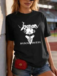 Women's Black Oversized Graphic Print T-Shirt, Soft Cotton, Relaxed Fit, Breathable, Casual, With . - Black - View 1