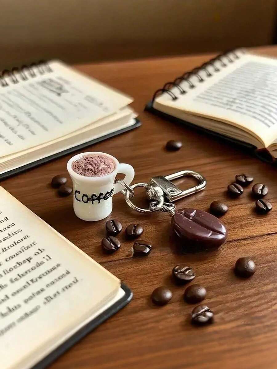 1pc Coffee Cup Keychain - Realistic Coffee Bean And Cup Design, Suitable For Coffee Lovers, Car Key, Bag Pendant, Can Be Used As A Small Gift Key Ring - Multicolor - View 1