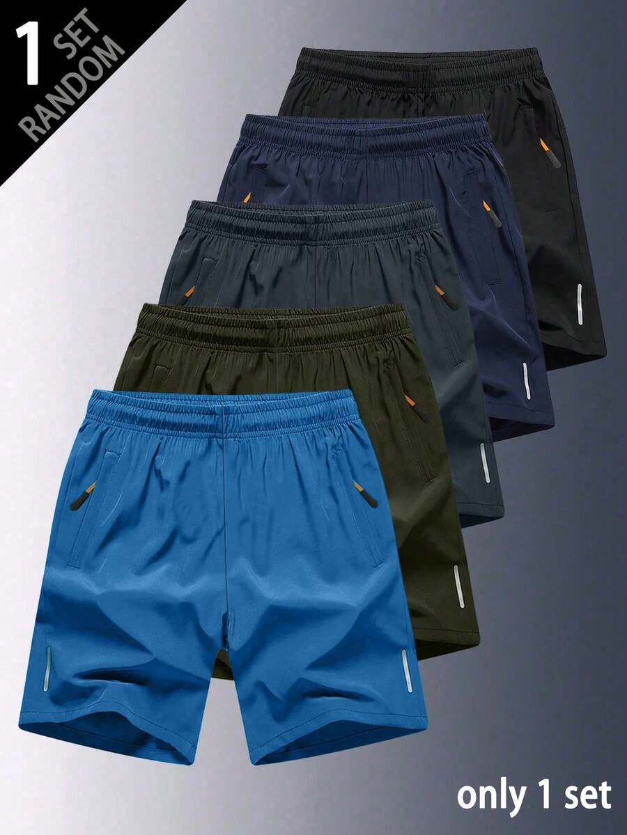[1 Set Random] 1pc Boys' Casual Sports Fashion Versatile Outdoor Solid Color Shorts, Summer - Blue - View 1