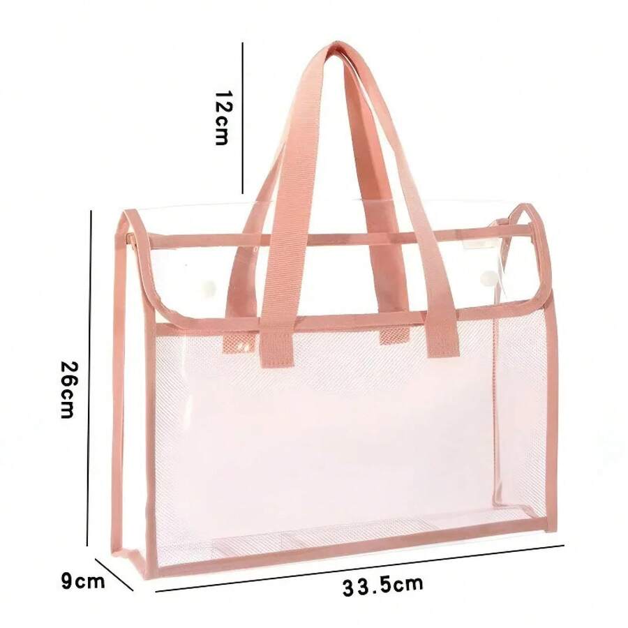 Bolsa para documentos de examen de estudiantes, carpeta impermeable de PVC de doble capa tamaño A4 con asa yúltiples compartimentos para almacenamiento de documentos infantiles. - Beis - Ver 1