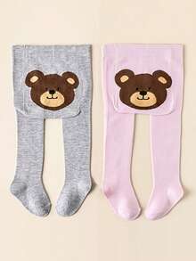 1/2/3pcs Cartoon Bear Print Baby Footed Tights, Soft Elastic High Waist Infant Toddler Tights - Multicolor - View 26
