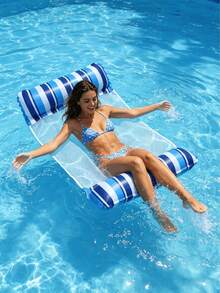 1pc Inflatable Floating Bed, Minimalist Dual Tube Design, Dual-Color Striped Element, PVC Material, Suitable For Water, Swimming Pool, Beach, Theme Party, Inflatable Water Float, Water Lounge Chair, Inflatable Float Bed, N - Two-color Double-tube Floating Bed - View 13