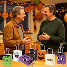 6/12pcs Halloween Gift Bag Set, Trick Or Treat Party Supplies, Featuring Halloween Theme Black Cat, Ghost, Mummy Holiday Prints, Halloween Party Gift Bags - Multicolor - View 5