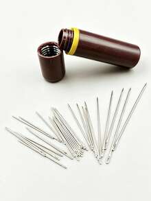 30pcs Multi-Size Side-Opening Easy-Thread Hand Sewing Needles With Dark Brown Screw-Cap Storage Tube, Portable DIY Cross Stitch And Knitting Sewing Tool Set, Suitable For Sewing Enthusiasts, Winter Holiday DIY Handmade Gift - Sewing Needle Pouch Set - View 2