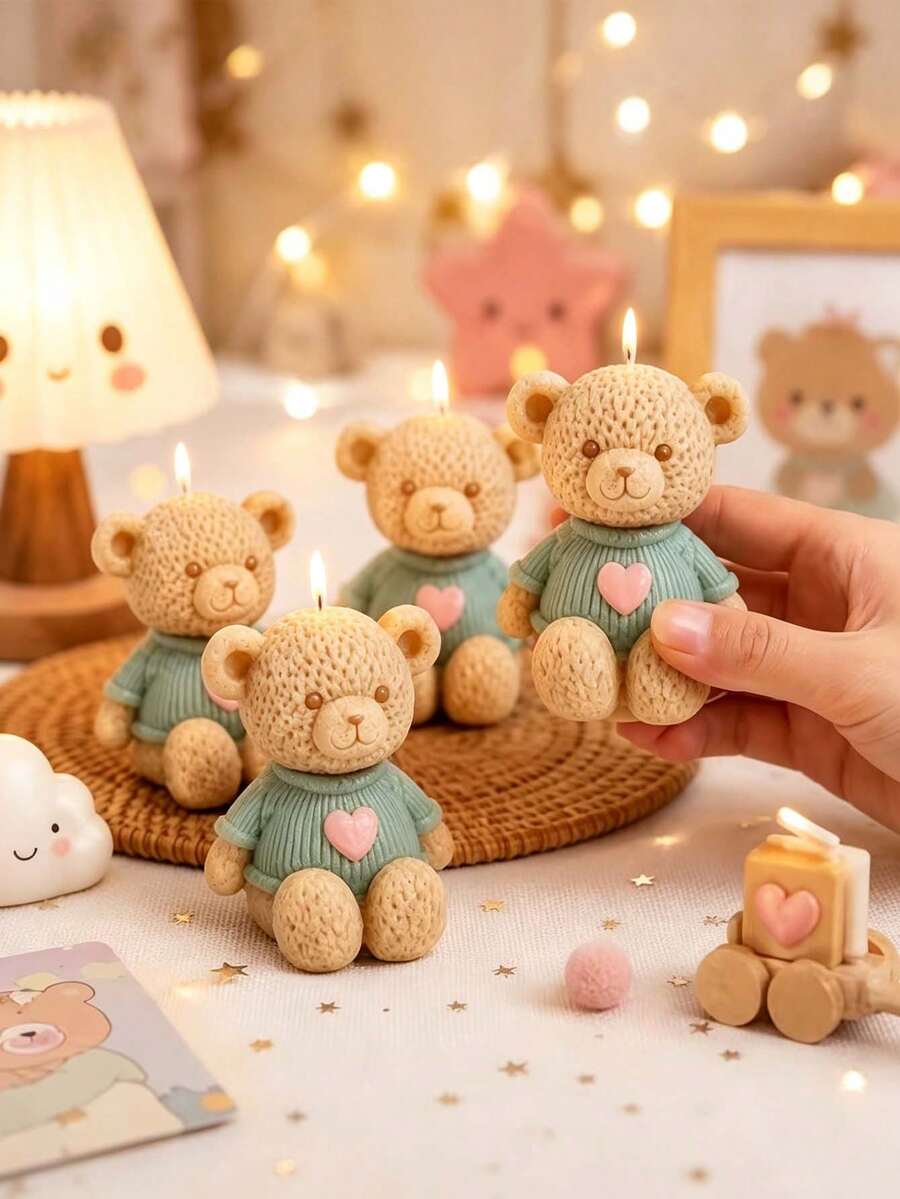 1pc Heart-Shaped Sweater Bear Silicone Mold, Suitable For DIY Crafts - Suitable For Handmade Sweater Bears, Candle Making, Wax Mold, Rectangular Bear Shape With Sweater, Desktop Decoration For DIY Enthusiasts And Artisans - Sweater Bear Mold - View 1