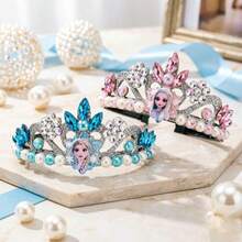 1pc Disney Frozen Elsa Crown Hairband, Blue Rhinestone & Pearl Headband, Spring/Summer Performance Costume Photography Prop - Multiple Styles - View 5