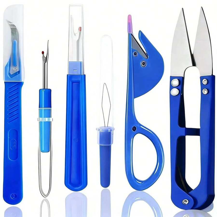 Blue Sewing Cutting Tool Set, Includes Thread Organizer, Thread Cutter And Cutting Scissors For Removing Stitches - Set - View 1