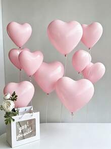 10/20Pcs 10 Inch Pink Heart Latex Balloons, Romantic Decor For Birthday, Valentine, Proposal, Wedding & Photography - Pink - View 1