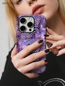 Purple Leopard Zebra Snake Pattern 2-In-1 Hard Shell + TPU Soft Shell Matching Phone Case, Protective Phone Case, Perfect Gift Phone Case, Compatible With IPhone 11 12 13 14 15 16 16e 17 Pro ProMax Air, Galaxy S23 S24 S25 - Matte Non-magnetic - View 7