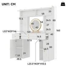 20 X 40 X 160 Cm Dressing Table / With Mirror And LED Lighting / Dressing Table Made Of MDF Panels / 4 Drawers / Open Shelf / For The Bedroom / White - White - View 8