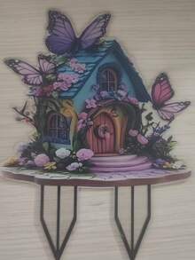 1pc, 2D Flat, Magic Fairy Garden Cottage - Butterfly Cottage Shape, Sturdy Ground Stake Base Suitable For Patio, Balcony Or Garden - Durable Acrylic Structure, - Ideal Gift For Fairy Garden And Magical Landscape - Fantasy Bohemian/Pastoral Style, 2D Flat, - A - View 7