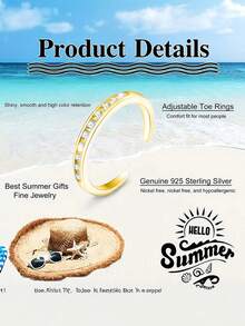 EleRunis 925 Sterling Silver Elegant Circular Diamond Toe Ring Adjustable Size Summer Beach Wear Open Design Versatile Foot Jewelry For Girls Beach Travel - Gold - View 5