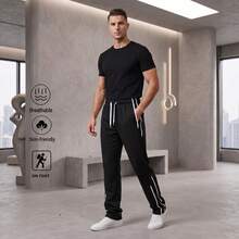 Men's Drawstring Waist Loose Fashion Casual Sports Pants, Autumn And Winter Style Simple But Not Minimalistic Men's Trousers With Side Pockets In Solid Color - Black - View 5