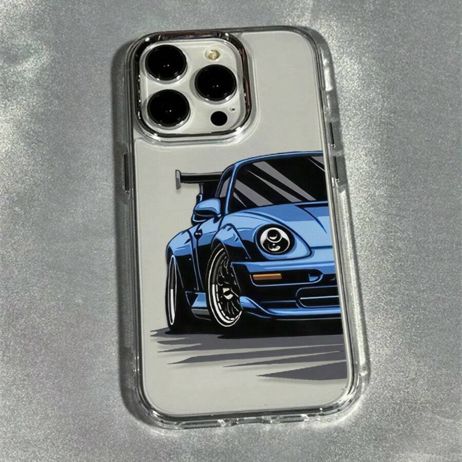 1pc Racing Pattern Black & Silver Phone Case Compatible With Apple Phones - Multicolor - View 1