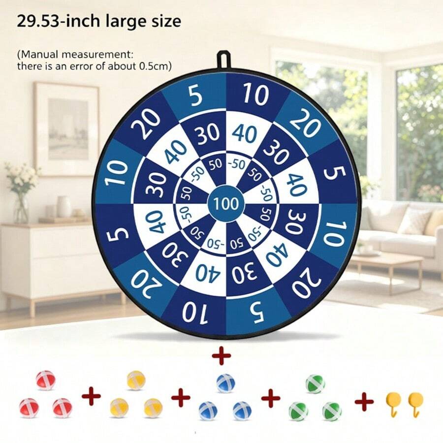 1pc Digital Flat Print Dart Board Set, Extra Large 29.53 Inch, Includes 12 Adhesive Dart Balls, 2 Hooks, Suitable For Indoor, Outdoor, Yard, Park, Party.