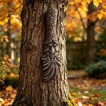 Whimsical Tree Face Garden Decor Outdoor – Spooky Halloween Decorations & Autumn Decor, Resin Wood-Look Wall Hanging Sculpture For Fence, Yard, Patio & Porch - Long-faced Tree Monster - View 8
