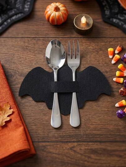 6/12 buah Kantong Penyimpanan Peralatan Makan Halloween Hitam, Kantong Peralatan Makan Felt Berbentuk Kelelawar, Kantong Penyimpanan Permen Lolipop, Dekorasi Meja Trick or Treat, Dekorasi Halloween, Perlengkapan Meja Makan Pesta, Dekorasi Halloween Menyeramkan, Dekorasi Hiasan Tengah Meja, Aksesoris Peralatan Makan