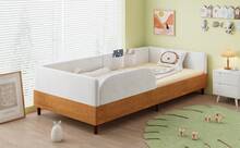 إطار سرير للأطفال بتصميم من المخمل والخشب، حديث 90x200 سم مع 2 درج - طبيعي وأبيض - مشاهدة 10