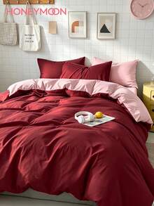 2/3pcs Simple Solid Color Duvet Cover Set, 1 Duvet Cover With 1/2 Pillowcase(S), Soft & Breathable Bedding Set For Bedroom/Guest Room, Suitable For Home, Dorm, Oeko-Tex Certified - Dark Red - View 1