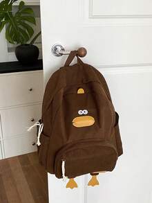 2026 New High-Cost-Performance Student Backpack, Canvas & Corduroy Minimalist Large Capacity Duck Pattern Middle School Student Bag - Coffee - View 8