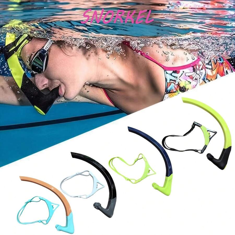 1 Set Front-Mounted Swimming Snorkel With Adjustable Head Strap, Suitable For Freestyle, Daily Swimming Training And Other Water Sports