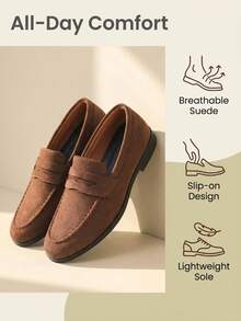 GAISIMA Sepatu Loafer Pria Bahan Suede Warna Polos, Sepatu Slip-On Datar Minimalis, Sepatu Kasual untuk Aktivitas Luar Ruangan di Musim Semi dan Gugur - Coklat - View 2