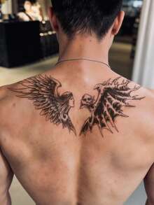 STARTTOOS Large Arm Tattoo Sticker For Men, Black Angel & Demon Dual Wing Pattern, Temporary Tattoo Sticker For Party Gift, DIY Holiday Gift, For Arm, Chest, Abdomen, Back, Leg, 1pc/Pack,Halloween Costume - Black - View 2