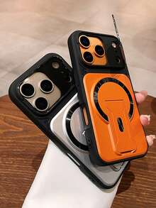 Luxury Magnetic Stand Camera Protection Phone Case, Compatible With IPhone 17 Pro Max 17 Pro 17 16 Pro Max 16 Pro 16 15 Pro Max 15 Pro 15 14 Pro Max 14 Pro 14 13 Pro Max 13 Pro 13 12 Pro Max 12 Pro 12 11, Supports Wireless Charging, Shockproof Back Cover - Orange - View 3