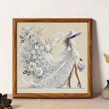 White Flower Elegant Women Theme Diamond Painting Set | Partial Asymmetrical Diamond Inlay, Acrylic Material, 30cm X 30cm, Suitable For Living Room, Bedroom, Study Home Decor, Ideal Handmade Gift - View 5