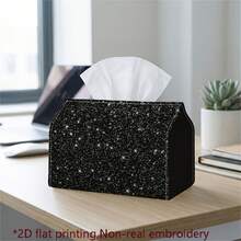 1pc 2D Flat Print Abstract Glow-In-The-Dark Texture Tissue Box, Non-Embroidered Starry Black Spotted Pattern, Easy To Clean, Outdoor Party Supplies, Daily Desktop Tissue Storage Box, Suitable For Bedroom, Living Room And Car Interior Home Decor - Multicolor - View 3