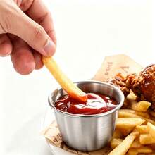 2/4/6pcs Reusable Stainless Steel Sauce Cups, Ketchup Mustard Salad Dressing BBQ Sauce Cups, Restaurant Kitchen Utensils - Silver - View 3