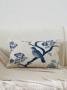 LCUHPCL 四季通勤 3D 刺繡鳥類圖案抱枕套（不含填充物），居家裝飾，適用於沙發及各種場景 - 藍色 - 查看 12